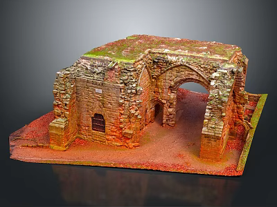 Ancient Ruins Model with Stone Arch Green Grass and Red Ground 3d model