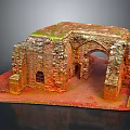 Ancient Ruins Model with Stone Arch Green Grass and Red Ground