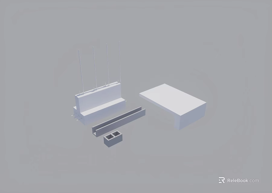 White 3D Furniture Components Including Bench Table And Rectangular Block 3d model 