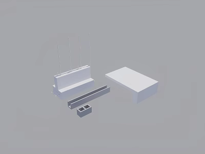 White 3D Furniture Components Including Bench Table And Rectangular Block 3d model