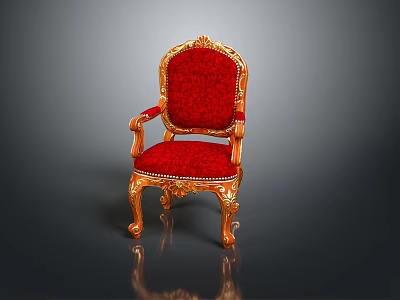 Elegant Red Classical Chair With Gold Accents Velvet Upholstery And Carved Wooden Legs 3d model