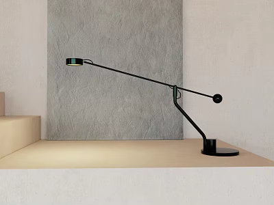 Modern Black Adjustable Desk Lamp On Minimalist Table With Gray Textured Wall 3d model