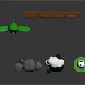Playful Green Bird Scenery With Wooden Fence White Cloud Blue And White Egg Gray Stones