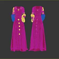 Elegant Red Long Dress Front Back View With Golden Belt And Lace Sleeves