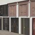 Various Modern Entry Doors With Different Colors Metal Handles And Designs 3d model