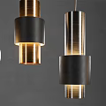Modern Unique Pendant Lights With Gold Black Transparent Materials Various Shapes Hanging On Grey Background