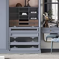 Elegant Modern Gray Wardrobe Interior With Glass Doors Open Design Dressing Table And Bookshelves