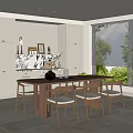 Modern Restaurant Interior With Wooden Dining Table Chairs Window Blinds And Green Plants Outside