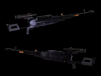 Black Tactical Rifles With Scopes And Orange Accents Displayed In Two Views 3d model