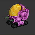 Purple Pixel Art Mechanical Character With Yellow Transparent Dome And Tracks