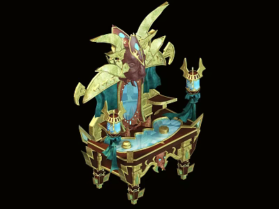 Ornate Dressing Table With Golden Accents Blue Decor And Elegant Mirror Design 3d model