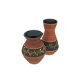 Artistic Ceramic Vases With Brown Woodgrain Texture And Gold Decorative Patterns