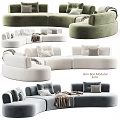 Modern White and Green Curved Sofa with Pillows and Blanket for Interior Design
