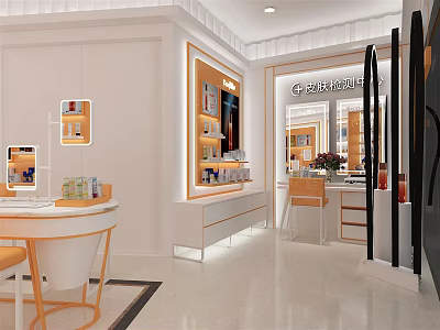 Elegant Modern Beauty Specialty Store Interior With Display Shelves Mirrors And Product Counters 3d model