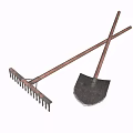 Vintage Agricultural Equipment Rake And Shovel Crossed On White Background