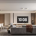 Modern Living and Dining Room Interior with Gray Sofa Dining Table and Large Screen 3d model