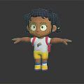 Cute Kids 3D Cartoon Character With Rainbow T Shirt Yellow Shorts And Red Backpack