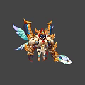 Mythical Warrior Character With Blue Gold Wings White Armored Suit And Shining Sword