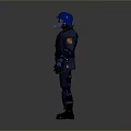 Police Weapon 3D Model Featuring Blue Helmet And Gray Protective Gear
