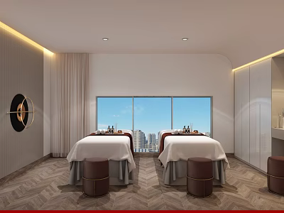Elegant Modern Beauty Salon With Two Treatment Beds Large Windows And City View 3d model