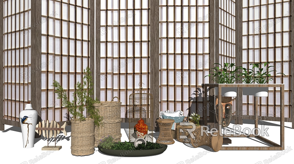 New Chinese Style Ornaments Combination Ornaments Homestay Soft Decoration Furnishings Bamboo Basket model