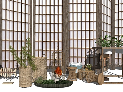 New Chinese Style Ornaments Combination Ornaments Homestay Soft Decoration Furnishings Bamboo Basket model