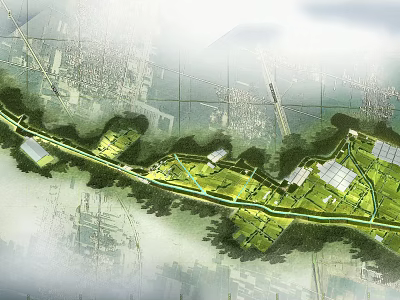 Modern Urban Waterfront Belt Garden Landscape Planning With Complete Public Leisure Green Space Layout 3d model