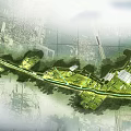 Modern Urban Waterfront Belt Garden Landscape Planning With Complete Public Leisure Green Space Layout