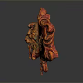 Ornate Red And Gold Decorative Piece With Lion Head And Intricate Scroll Patterns