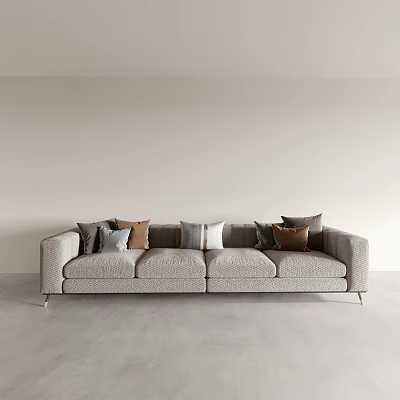Modern Light Gray Three Seater Sofa With Multiple Pillows And Metal Legs 3d model