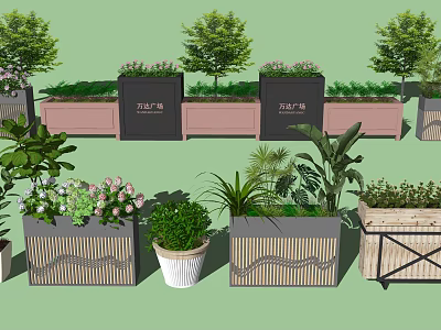 Creative Tree Planters With Diverse Designs Featuring Green Plants And Trees 3d model