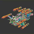 Sci Fi Flying Vehicle 3D Model With Blue White Body And Orange Cylindrical Parts