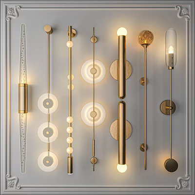 Elegant Modern Golden Wall Lamps Featuring Various Circular And Cylindrical Designs 3d model