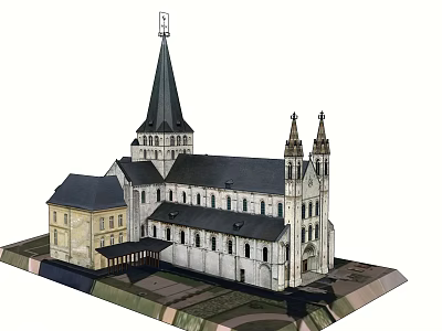 Detailed Miniature Architectural Model of Church with Spire Towers and Design Features 3d model