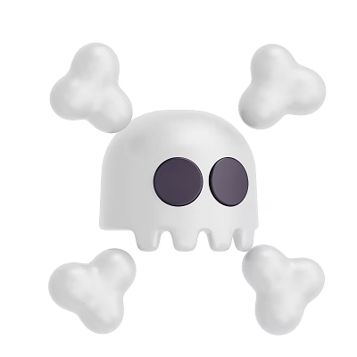 Cute White Cartoon Skull Character With Four Crossed Bones Design 3d model