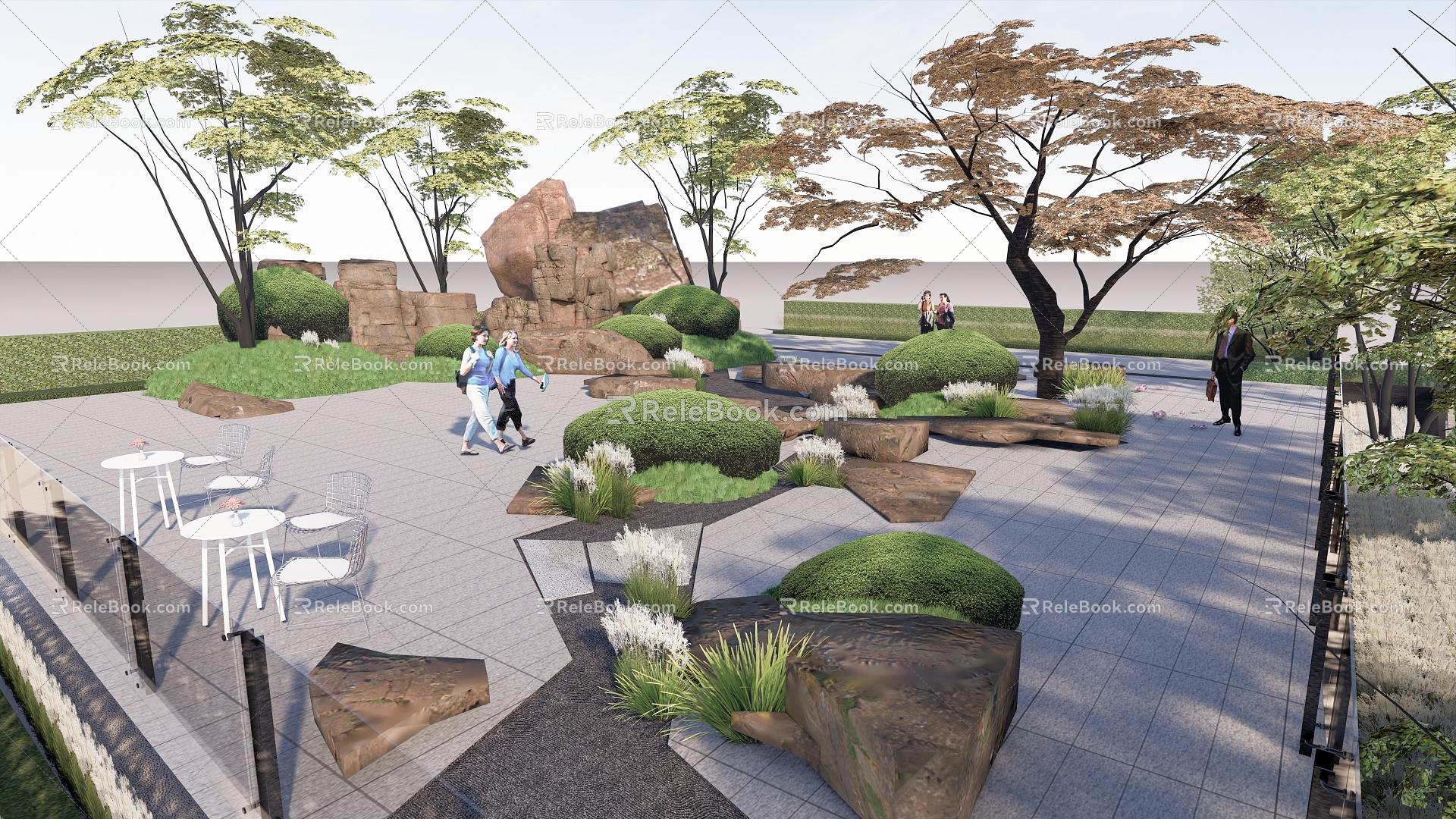 Modern Park Landscape Park High Difference Landscape Water System Zen Park 3d model