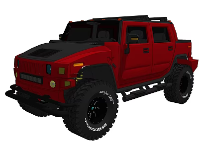 Red Hummer Off Road Vehicle With Large Tires And Black Roof Design 3d model