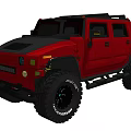 Red Hummer Off Road Vehicle With Large Tires And Black Roof Design