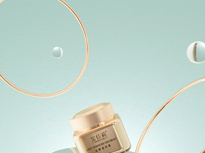Luxurious Cosmetic Cream In Golden Jar With Light Green Background Golden Rings And Transparent Spheres 3d model