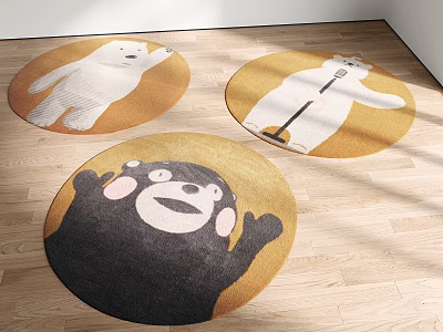 Round Carpets With Cartoon Bear Patterns On Yellow Base Including Black And White Bears 3d model