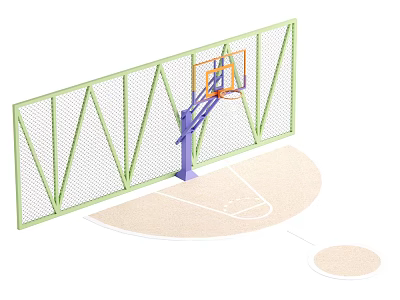 Outdoor Basketball Sports Equipment With Protective Mesh And Court Structure 3d model