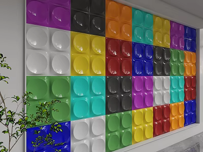 Colorful Circular Square Wall with Vibrant Multicolored Panels Modern Decorative Interior Design 3d model