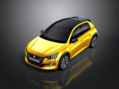Yellow Modern Compact Car With Black Roof Sleek Design And Black Wheels 3d model