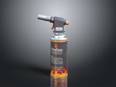 Fireflow Flamethrower Weapon with Metal Nozzle and Flame Design on Canister 3d model