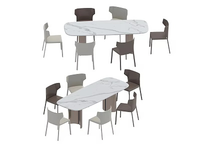 Modern Dining Table Set With Marble Tops And Multi Colored Chairs 3d model