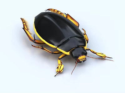 Black and Yellow Aquatic Beetle With Shiny Carapace And Long Legs Structure 3d model