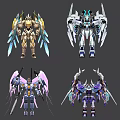 Sci Fi Robot Characters With Colorful Mechanical Wings And Armor Designs 3d model