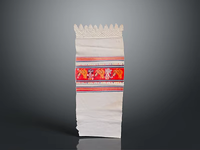 Traditional White Fabric With Lace Trim Red Decorative Band And Colorful Stripes 3d model