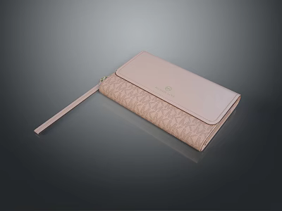 Light Pink Long Wallet Featuring Wrist Strap Embossed Pattern And Brand Logo 3d model