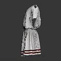 Elegant White Short Sleeved Dress with Belt and Red White Striped Hem Design